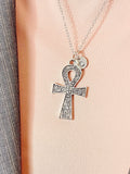 Silver Ankh Necklace, Egyptian Life Symbol Pendant, Personalized Initial Charm, Meaningful Jewelry Gift, N7455