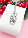 Silver Holy Family Necklace, Communion Chalice Medal Pendant, Personalized Initial Charm, Religious Jewelry Gift, N7457