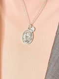 Silver Holy Family Necklace, Communion Chalice Medal Pendant, Personalized Initial Charm, Religious Jewelry Gift, N7457