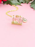 Gold Pink Sewing Machine Necklace, Gold Crafting Pendant, Personalized Initial Charm, Gift for Seamstress or Quilter, N7460