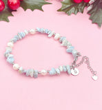 Natural Larimar Pearl Bracelet, Silver or Gold Natural Gemstone Jewelry, B7348