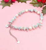 Natural Larimar Pearl Bracelet, Silver or Gold Natural Gemstone Jewelry, B7348