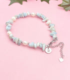 Natural Larimar Pearl Bracelet, Silver or Gold Natural Gemstone Jewelry, B7348