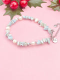 Natural Larimar Pearl Bracelet, Silver or Gold Natural Gemstone Jewelry, B7348