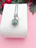 Natural Green Spot Jasper Spinner Silver Necklace, Personalized Everyday Wear Jewelry, N7466