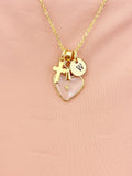 Real Mustard Seed Heart Cross Necklace, Hope Courage New Beginnings Jewelry Gift, Tarnish Resistant, N7468