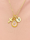 Real Mustard Seed Teardrop Cross Necklace, Hope Courage New Beginnings Jewelry Gift, N7469