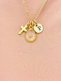 Real Mustard Seed Teardrop Cross Necklace, Hope Courage New Beginnings Jewelry Gift, N7469