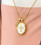 Gold Cross Locket Necklace, Personalized Birthday, Faith Memorial Everyday Wear Jewelry Gift, N7470