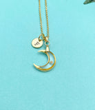 Mustard Seed Crescent Moon Necklace, Moon Pendant, Personalized Initial Charm, Faith Symbol Jewelry Gift for Her, N7471