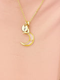 Mustard Seed Crescent Moon Necklace, Moon Pendant, Personalized Initial Charm, Faith Symbol Jewelry Gift for Her, N7471