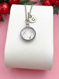 Real Dandelion Two Seed Necklace, Personalized Initial Charm, Wish Symbol Jewelry Gift, Tarnish Resistant Stainless Steel, N7476