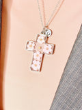Real Mustard Seed with Pink Flower Blossom Cross Necklace, Personalized Press Dried Flower Jewelry, N7448