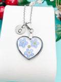 Real Mustard Seed Forget Me Not Necklace, Real Flower Resin Heart Pendant, Personalized Meaningful Jewelry Gift for Her, N7481