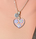 Real Mustard Seed Forget Me Not Necklace, Real Flower Resin Heart Pendant, Personalized Meaningful Jewelry Gift for Her, N7481