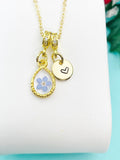 Real Forget Me Not Necklace, Blue Flower Resin Teardrop Pendant, Personalized Heart Charm, Nature Jewelry Gift for Herr, N7482