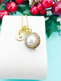 Pearl Halo Necklace, White Pearl Sparkle Pendant, Personalized Heart Charm, Elegant Jewelry Gift for Her, N7483