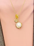 Pearl Halo Necklace, White Pearl Sparkle Pendant, Personalized Heart Charm, Elegant Jewelry Gift for Her, N7483