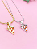 Pizza Slice Necklace, Gemstone Pizza Pendant, Personalized Initial Charm, Foodie Jewelry Gift for Her, N7484