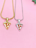 Pizza Slice Necklace, Gemstone Pizza Pendant, Personalized Initial Charm, Foodie Jewelry Gift for Her, N7484