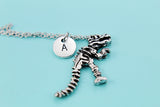 Halloween Dinosaur Skeleton Necklace, Gothic T-Rex Initial Charm