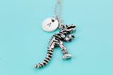 Halloween Dinosaur Skeleton Necklace, Gothic T-Rex Initial Charm