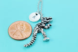Halloween Dinosaur Skeleton Necklace, Gothic T-Rex Initial Charm