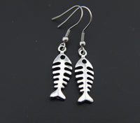 Silver Fishbone Charm Dangle Earrings, Fish Bone Earrings, Silver Dangle Earrings, Fishbone Charm, Fish Bone Charm, Christian Earrings,