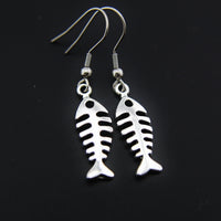 Silver Fishbone Charm Dangle Earrings, Fish Bone Earrings, Silver Dangle Earrings, Fishbone Charm, Fish Bone Charm, Christian Earrings,