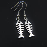 Silver Fishbone Charm Dangle Earrings, Fish Bone Earrings, Silver Dangle Earrings, Fish Bone Charm, Christian Earrings, N565A