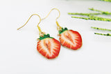 Red Strawberry Earrings, Gold Strawberry Charm Earrings, Strawberry Jewelry, Fruit Jewelry, Miniature Earrings, Christmas Gift, N1466