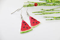 Silver or Gold Watermelon Earrings, Watermelon Earrings, Foodie Gift, Fruit Jewelry, Hoop or Stud or Dangle Earrings in Option N2099B
