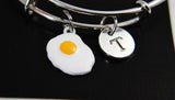 Fry Egg Charm Bangles, Silver Egg Pendant Bangles, Food Jewelry, Personalized Jewelry, Christmas Bangles, Gifts for Her under 30