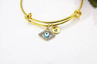 Gold Evil Eye Bracelet, Evil Eye Bangle, Blue Evil Eye Charm, Kabbalah Jewelry, Jewish Gift, Luck Gift, Protective Gift, Personalized Gift