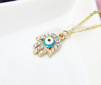 Gold Hamsa Evil Eye Necklace, Hamsa Charm, Evil Eye Charm, Palm Charm, Kabbalah Jewish Gift, Protective Gift, Personalized Gift, N60