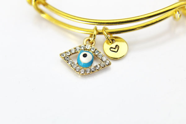 Gold Evil Eye Bracelet, Evil Eye Bangle, Blue Evil Eye Charm, Kabbalah Jewelry, Jewish Gift, Luck Gift, Protective Gift, Personalized Gift