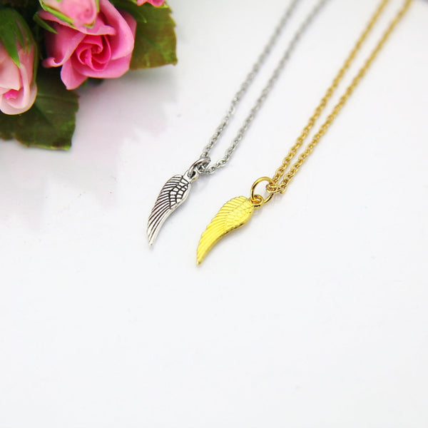 Guardian Angel Necklace, Gold Angel Wing Charm, Silver Angel Wing Charm, Angel Wing Charm, Wing Charm, Feather Charm, Protective Gift, N16