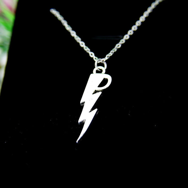 Silver Lightning Charm Necklace, Lightning Charm, Thunder Necklace, Thunder Charm, Weather Charm, Rain Charm, Personalized Initial, N308