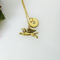 Dog Angel Necklace, Gold Dog Angel Charm, Angel Dog Charm, Flying Dog Charm, Dog Wing Charm, Dog Charm, Pet Gift, Personalized Gift, N445