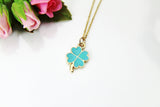 Gold Clover Charm Necklace, Shamrock Charm Necklace, Blue Clover Charm, Luck Charm, Good Luck Gift, Personalized Gift, Christmas Gift, N591