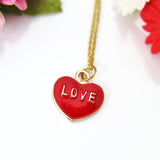 Gold Red Heart Love Charm Necklace, Love Charm, Personalized Christmas Gift, N861