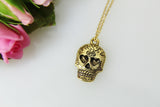 Halloween Skull Necklace Gift, Gold Sugar Skull Charm, Skull Charm, Halloween Gift, Halloween Jewelry, Christmas Gift, N412