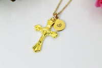 Gold Jesus Cross Charm Necklace, Jesus Cross Charm, Crucifix Cross Charm Necklace, Crucifix Cross Charm, Personalized Gift, N441