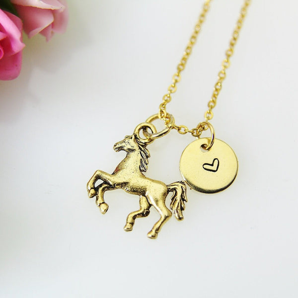 Horse Necklace, Gold Horse Galloping Charm Necklace, Horse Jewelry, Running Horse Charm, Pet Gift, Personalized Gift, Christmas Gift, N484