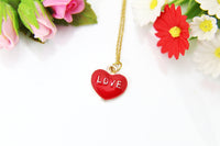 Gold Red Heart Love Charm Necklace, Love Charm, Personalized Christmas Gift, N861
