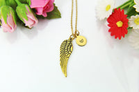 Gold Guardian Angel Wing Charm Necklace, Angel Wing Charm, Personalized Christmas Gift, N864