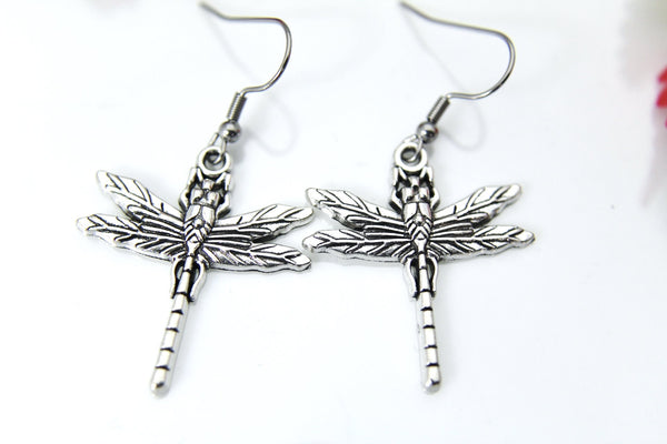 Dragonfly Earrings, Silver Dragonfly Charm, Dragonfly Jewelry, Miniature Earrings, N1082