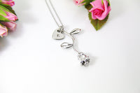 Rose Necklace, Silver Rose Initial Necklace, June Birth Month Flower Jewelry, June Birthday Jewelry Gift, S006