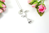Rose Necklace, Silver Rose Initial Necklace, June Birth Month Flower Jewelry, June Birthday Jewelry Gift, S006