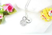 Peace Necklace, Peace Sign Charm, Real Platinum Peace Pendant, CZ Diamond Jewelry, Personalized Gift, S022